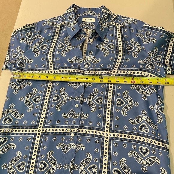 Sandro | Carlota Printed Silk Blouse Blue white size 1 (small) - Picture 11 of 13